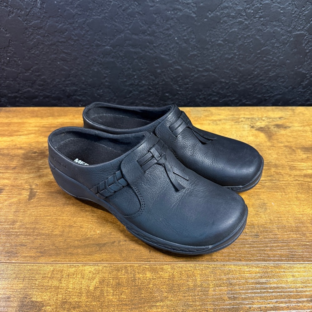 Merrell Encore Q2 Breeze J94624 Black Leather Clogs Shoes Womens 6.5